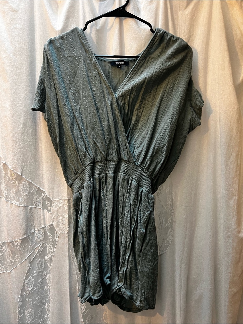 Wishlist Olive V-Neck Smocked Waist Mini Dress